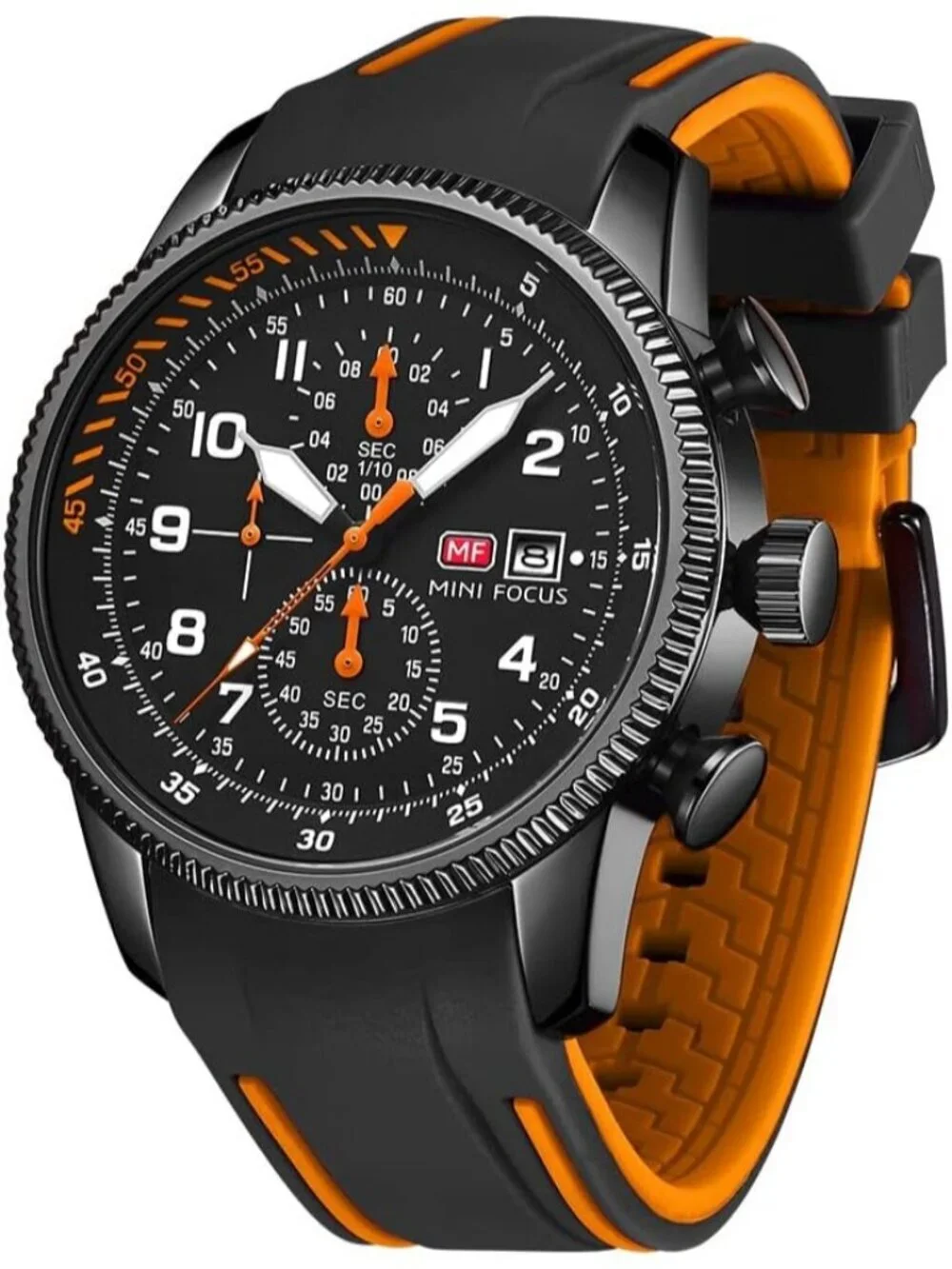 Mens Black And Orange Analog Waterproof Chronograph Classic Stylish Casual Watch